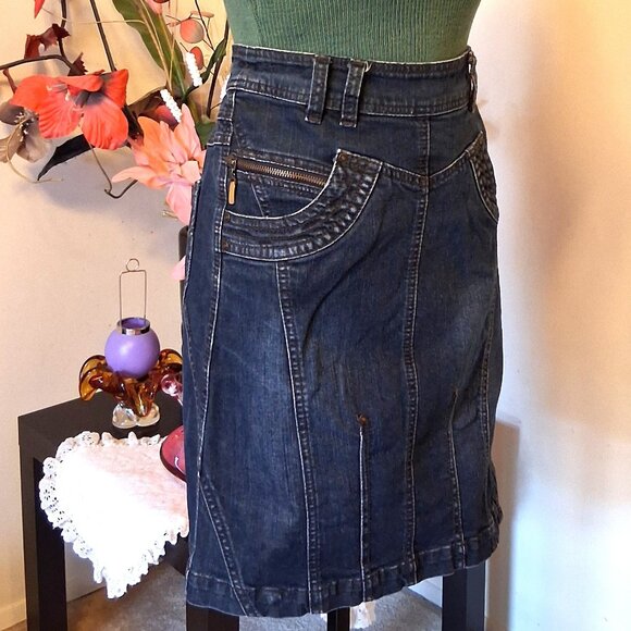 Preowned Sandwich Blue Denim Skirt Chic Knee Length Jean Skirts Tag Size 38 - Picture 4 of 8